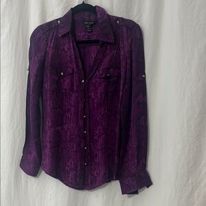 White House Black Market Purple Notched Collar Button Down Shirt
